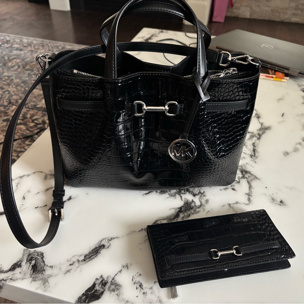 Michael Kors Black Croc-Embossed Satchel